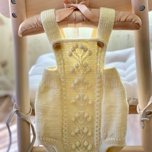 Baby Onesie 0-3 m Hand Knitted Organic Wool Romper Baby Clothes Gift Overalls - Picture 13 of 16